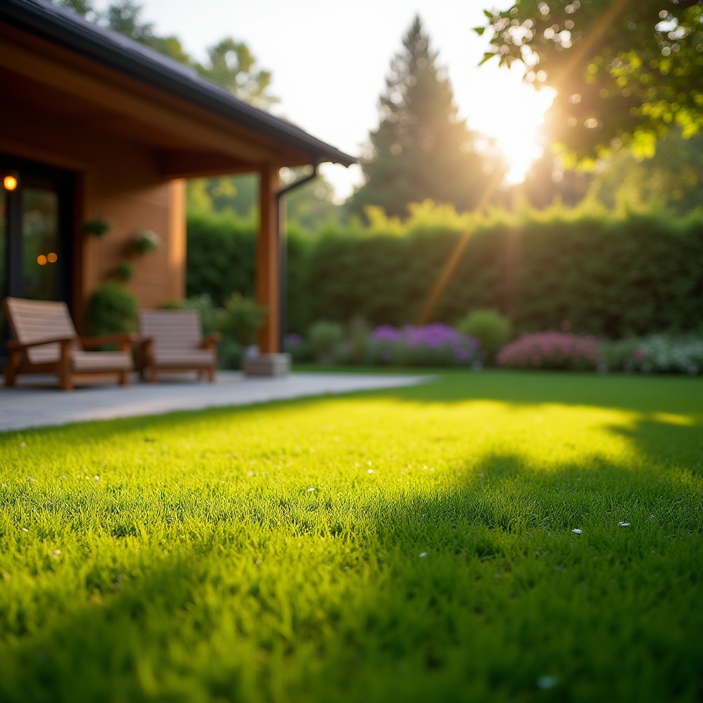 Gondozott kertrészlet modern kertépítéssel