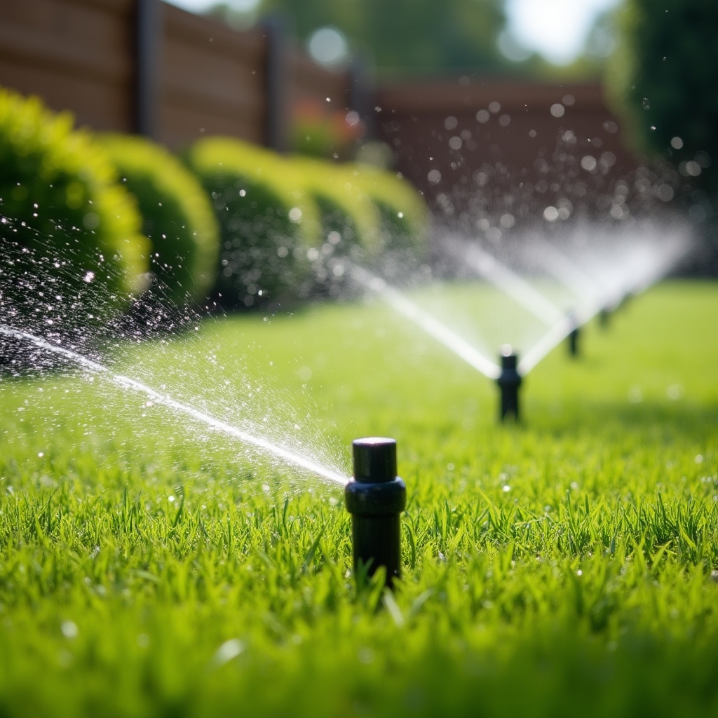 Automata öntözőrendszer szórófejei zöld gyepen